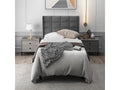 Modern Upholstered Single Bed 90x200 cm with Headboard - Slatted Base - Linen - Grey - Mattress Not Included