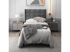 Modern Upholstered Single Bed 90x200 cm with Headboard - Slatted Base - Linen - Grey - Mattress Not Included
