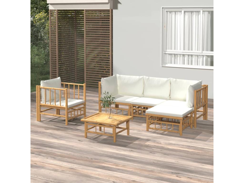 6-piece garden furniture set with cream-white cushions by Meublori