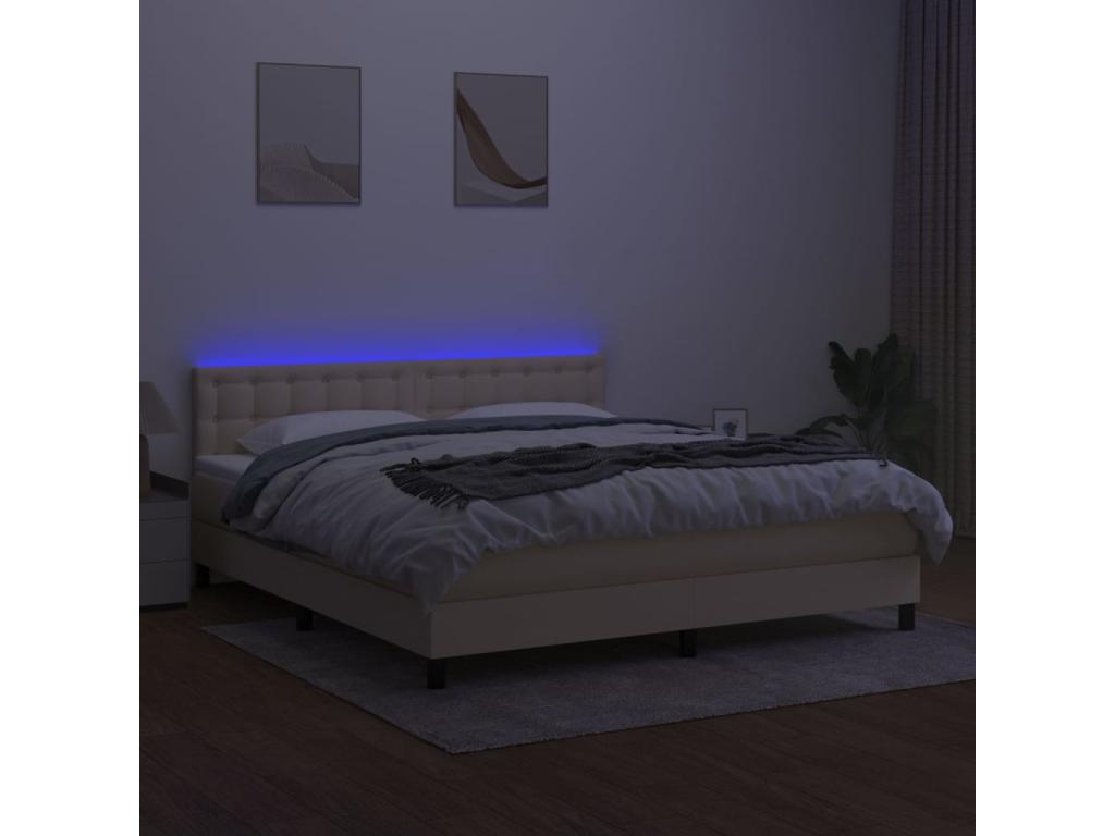 Upholstered bed base with mattress and LED lighting, Cream, 180x200 cm, Fabric GTFY80548