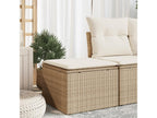 Garden stool with beige cushion, 55x55x37cm, woven resin