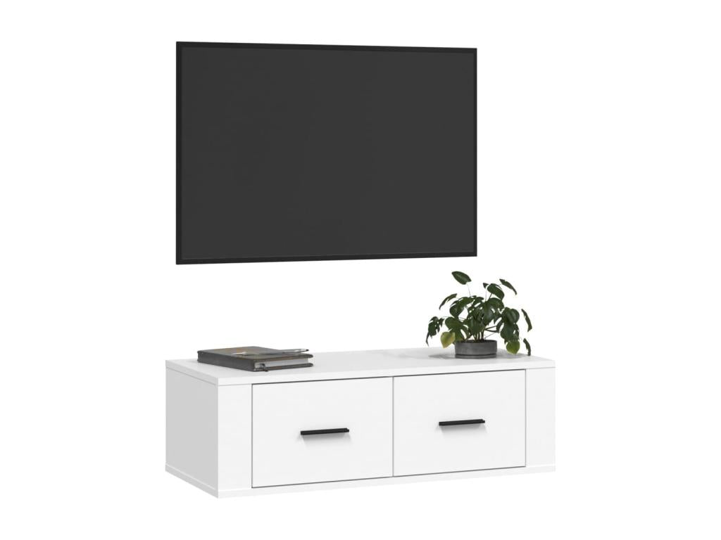 Wall-mounted TV unit, white, 80x36x25 cm, engineered wood
