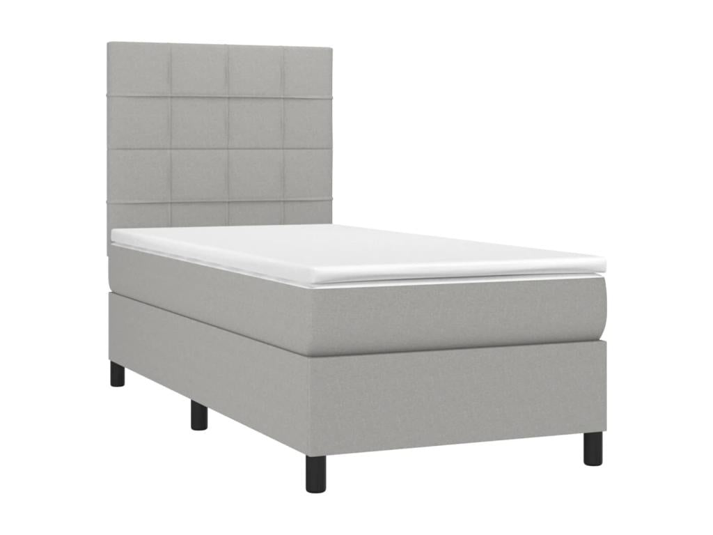 Meublori bed base with mattress and LED, light grey, 90x200cm