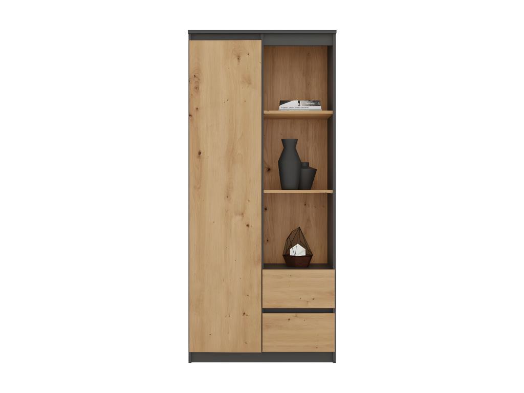 Meublori - 1-Door, 2-Drawer Bookcase for Office or Bedroom - 180x80x35 cm - Storage Unit