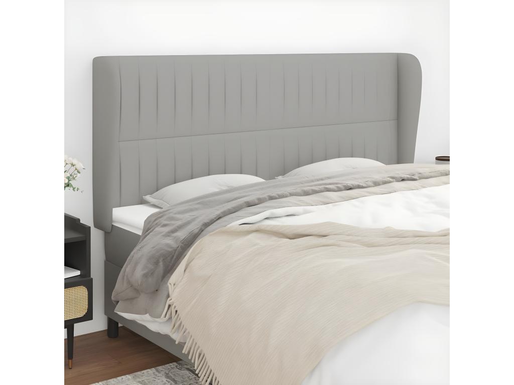 Headboard with wings, light grey, 203x23x118/128 cm, fabric