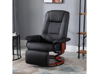 Meublori reclining armchair with adjustable footrest, 360° swivel, wooden base, and black PU upholstery.