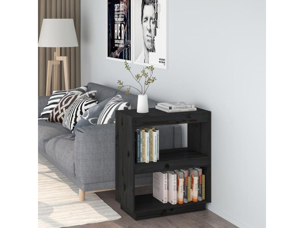 Black bookcase 60x35x71 cm Solid pine wood XGKS84533