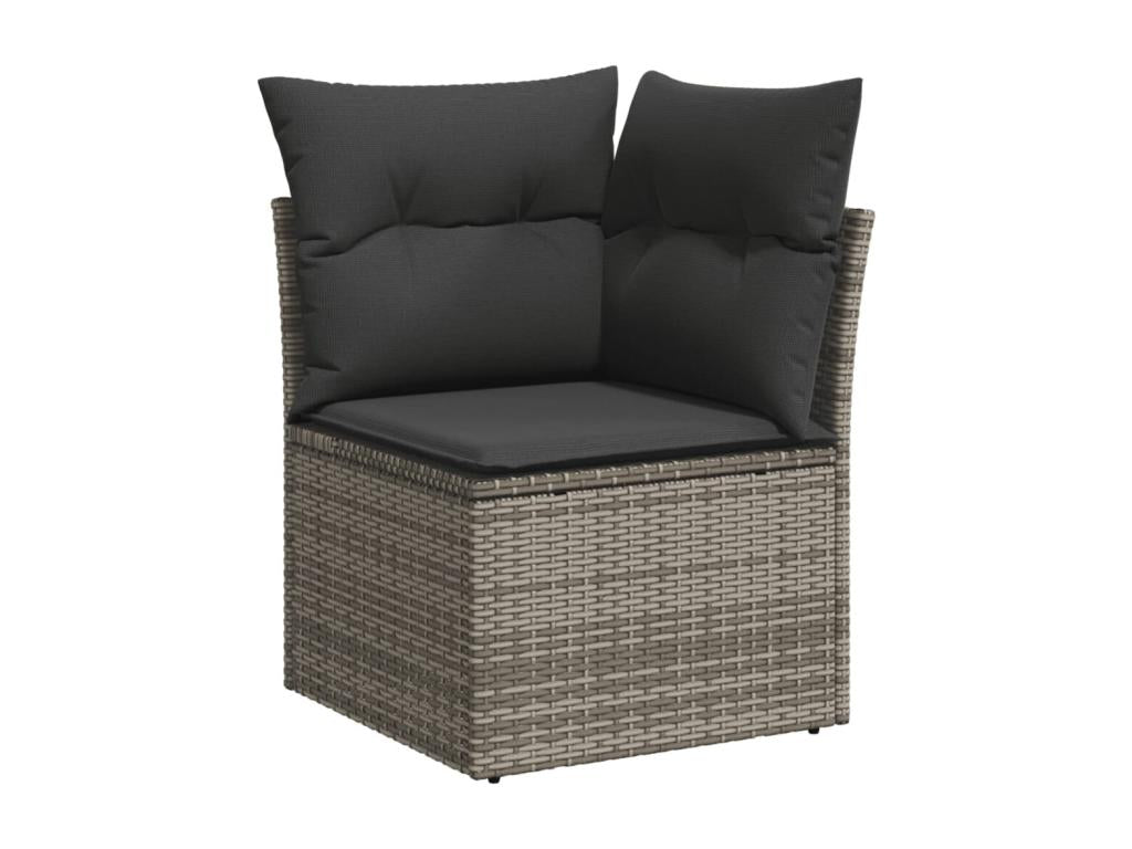 7-piece garden furniture set with cushions, grey woven resin KCJH55352