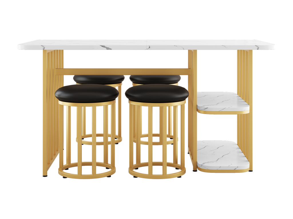 Folding retractable dining set with dining table and 4 chairs, 120 x 80 x 75cm, white oak