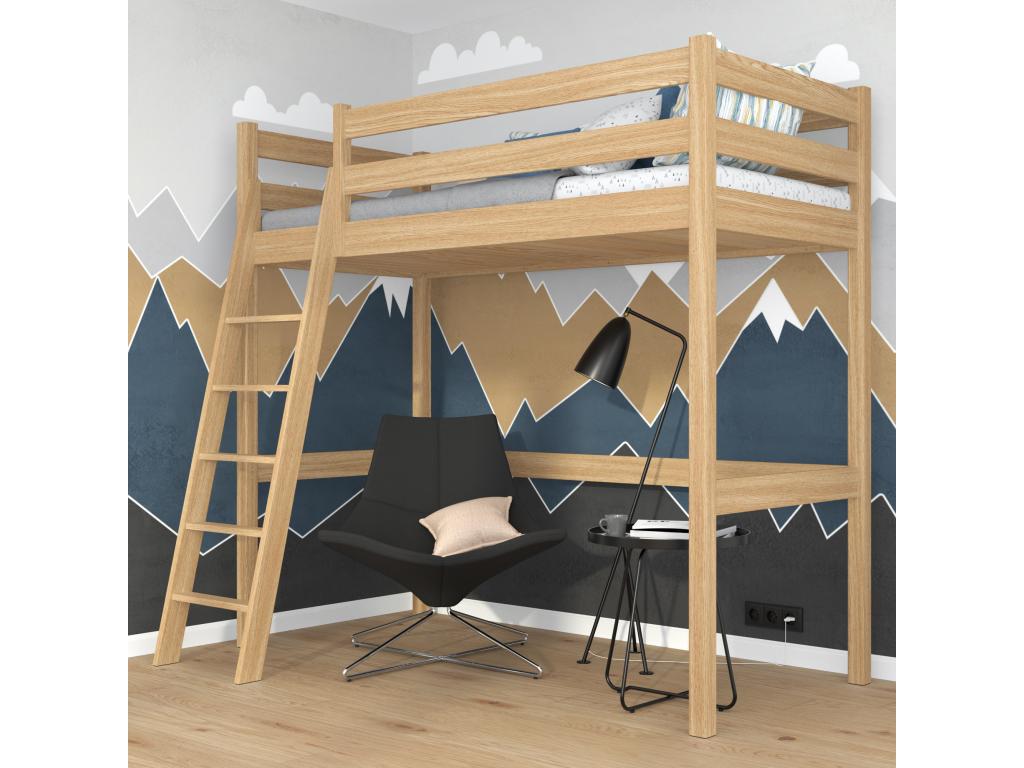 Oak loft bed N03 Natural Oak 120x190