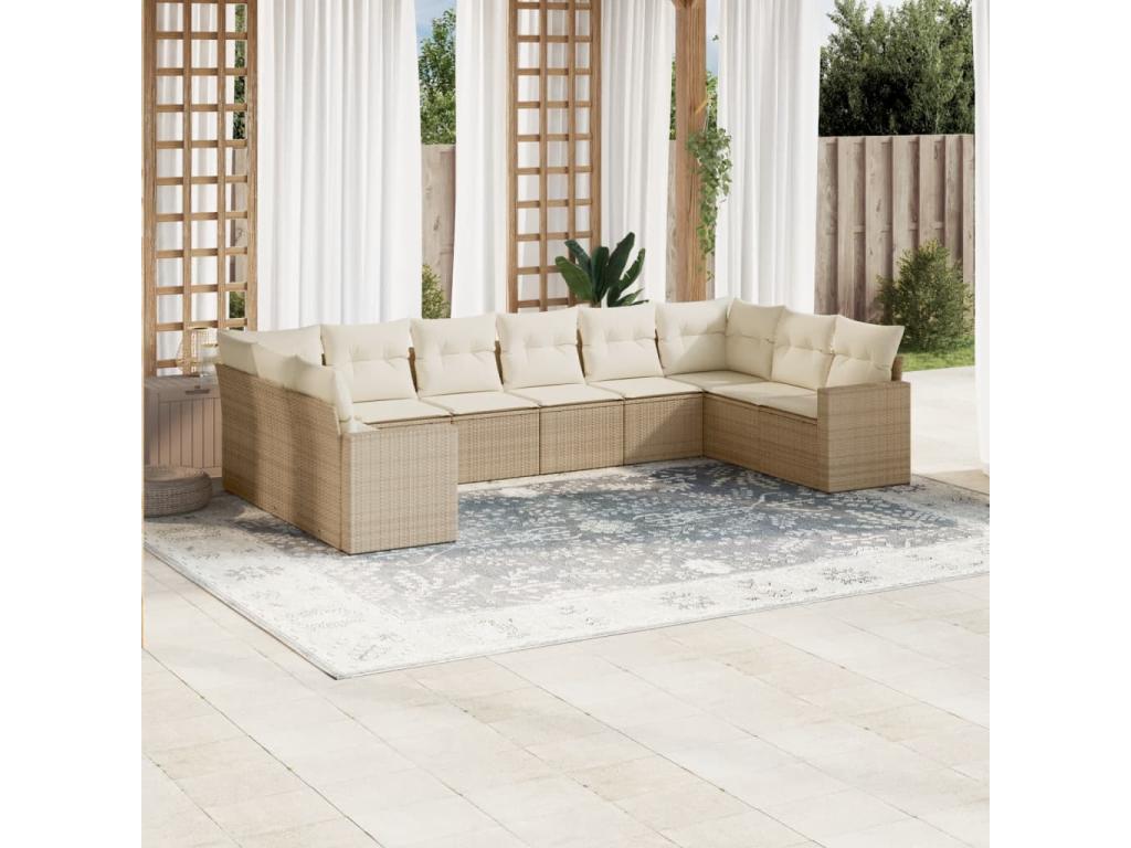 Garden furniture set with 10 beige resin wicker cushions