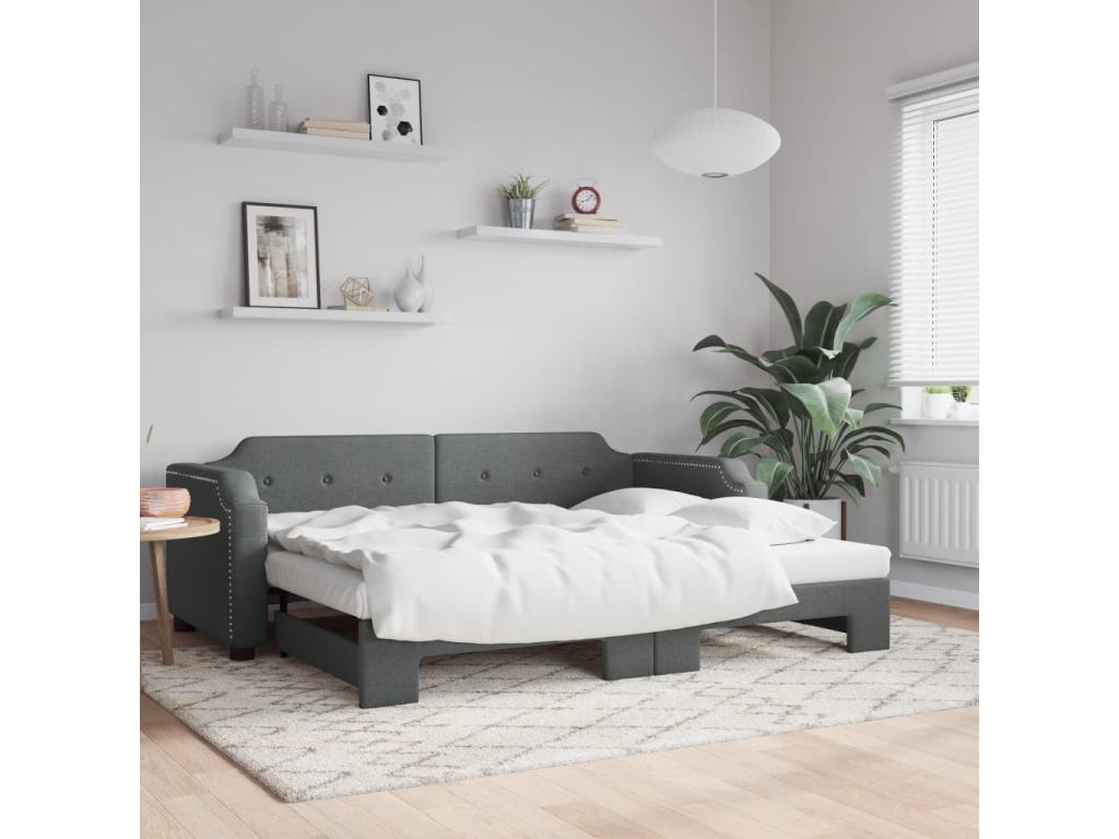 Daybed with pull-out bed, dark grey, 90x200 cm (mattress not included)