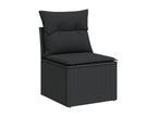 11-piece garden furniture set with cushions, black woven resin