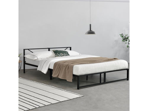 Meublori Double Bed Frame in Metal 180x200 cm Black Meublori
