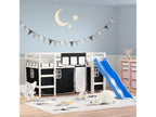 Children's loft bed and curtains, white/black, 90x200cm, solid pine
