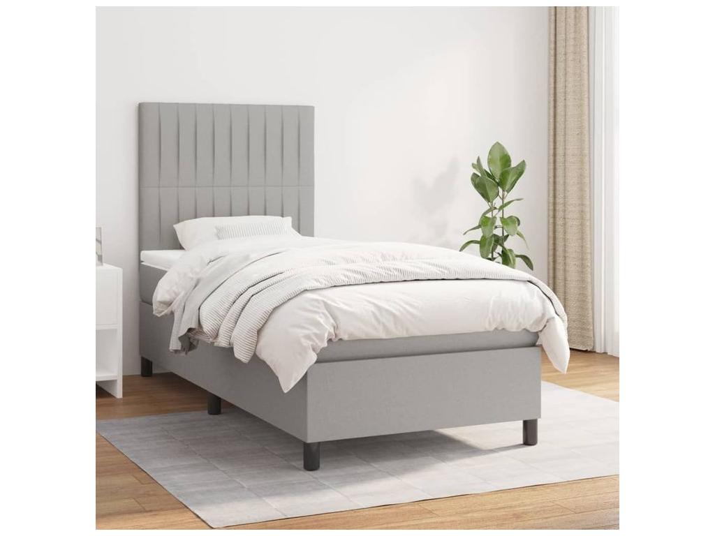 Meublori bed base and mattress, light grey, 90x190 cm, fabric