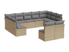 11-piece garden furniture set with beige resin wicker cushions