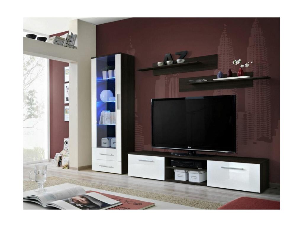 Galino I Coffee 250cm White/Wenge TV Unit/Bookcase Set