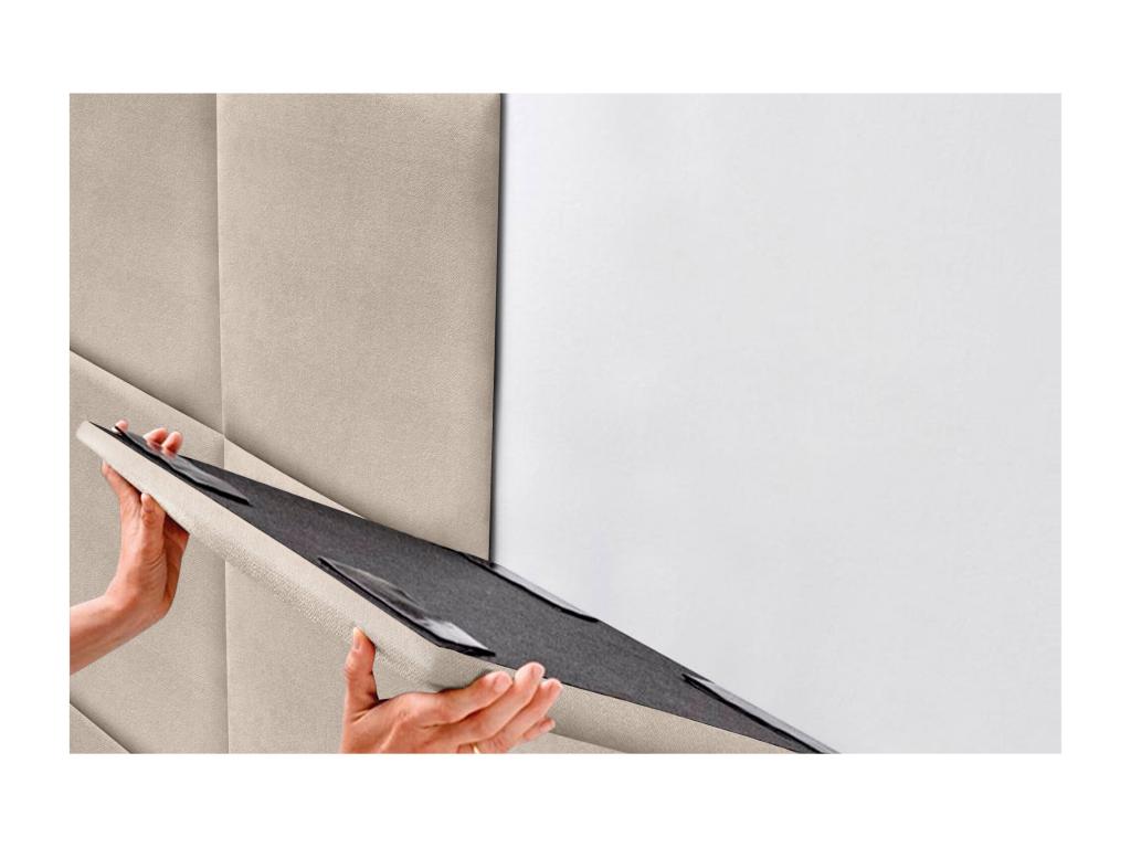 Meublori Aqualine fabric upholstered headboard composed of interchangeable self-adhesive bed panels for a luxury bedroom, Beige, 120 cm