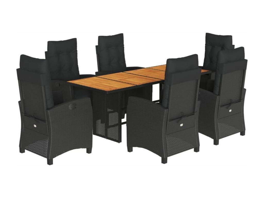 9-piece garden dining set with cushions, black resin wicker