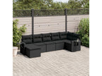 7-piece garden furniture set with cushions, black woven resin