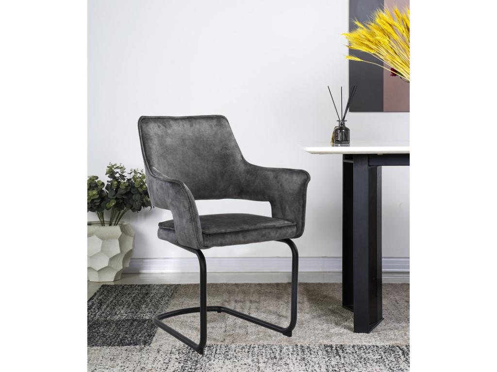 Set of 2 chairs in dark grey fabric with black metal legs - Meublori