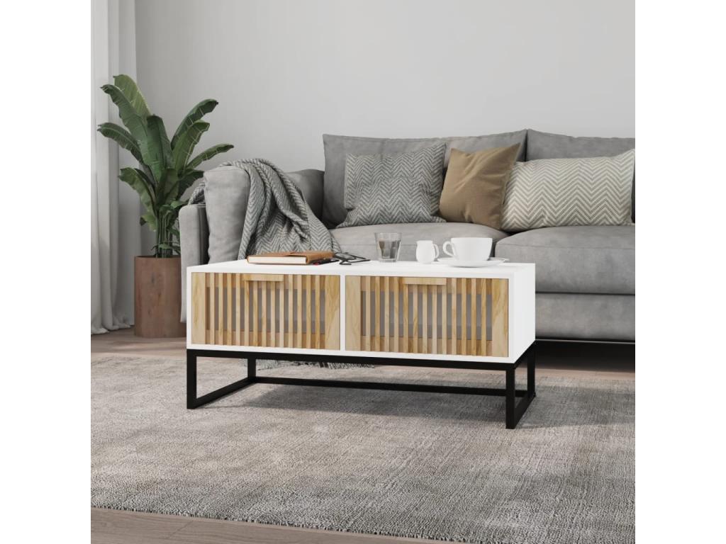 White coffee table 80x40x35 cm Engineered wood and iron