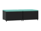 Garden footrest with cushions, 2 pcs, black woven resin