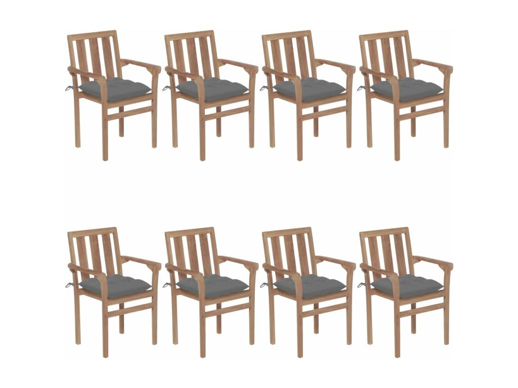 Stackable garden chairs with cushions, 8 pieces, solid teak