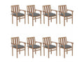 Stackable garden chairs with cushions, 8 pieces, solid teak