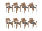 Stackable garden chairs with cushions, 8 pieces, solid teak