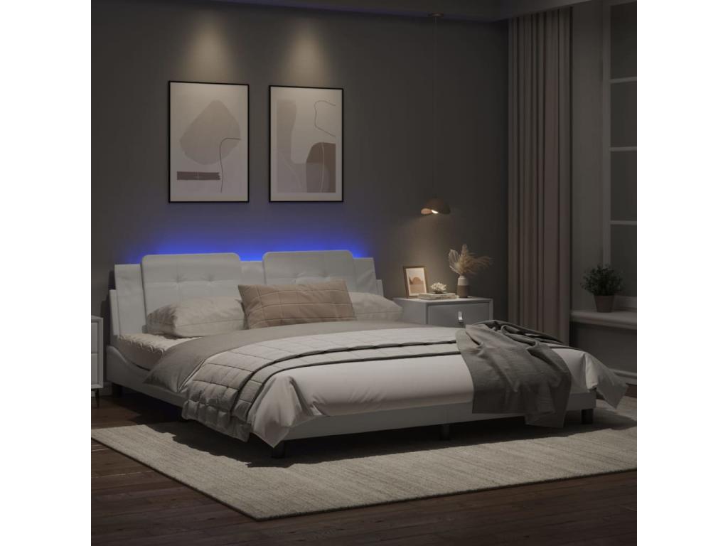 Bed frame with LED lights, black, 180x200 cm, faux leather