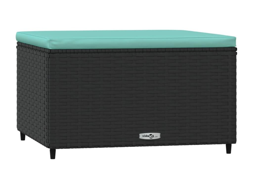 Garden footrest with cushions, 2 pcs, black woven resin