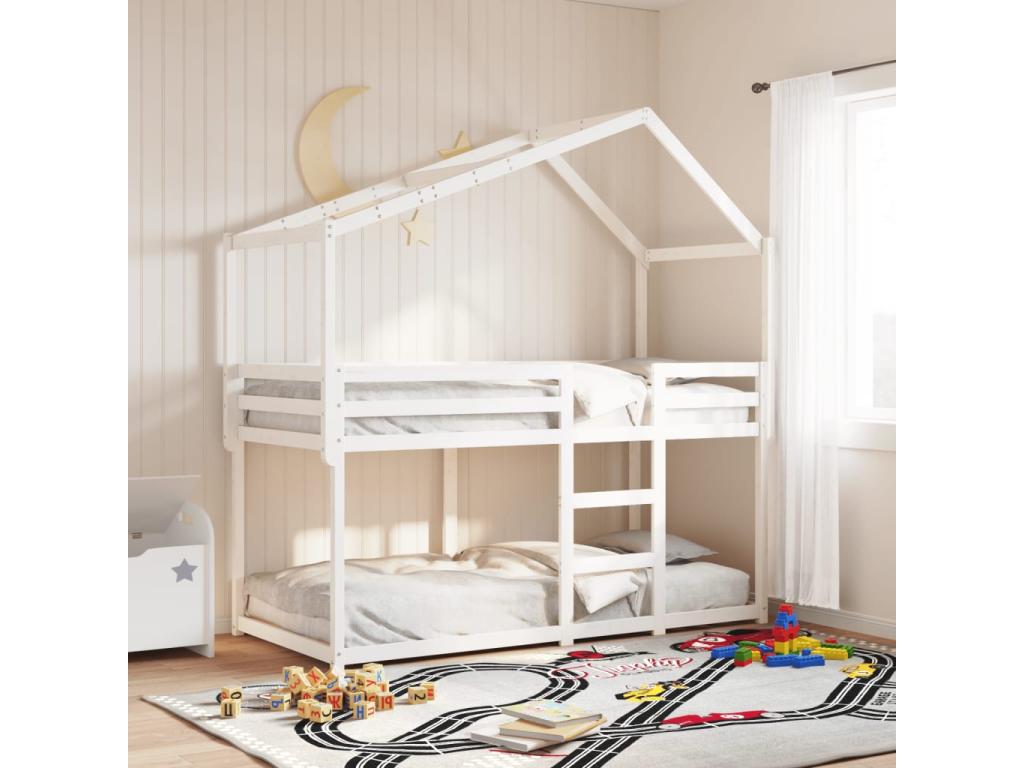 Bunk bed with white roof, 90x190 cm, solid pine wood