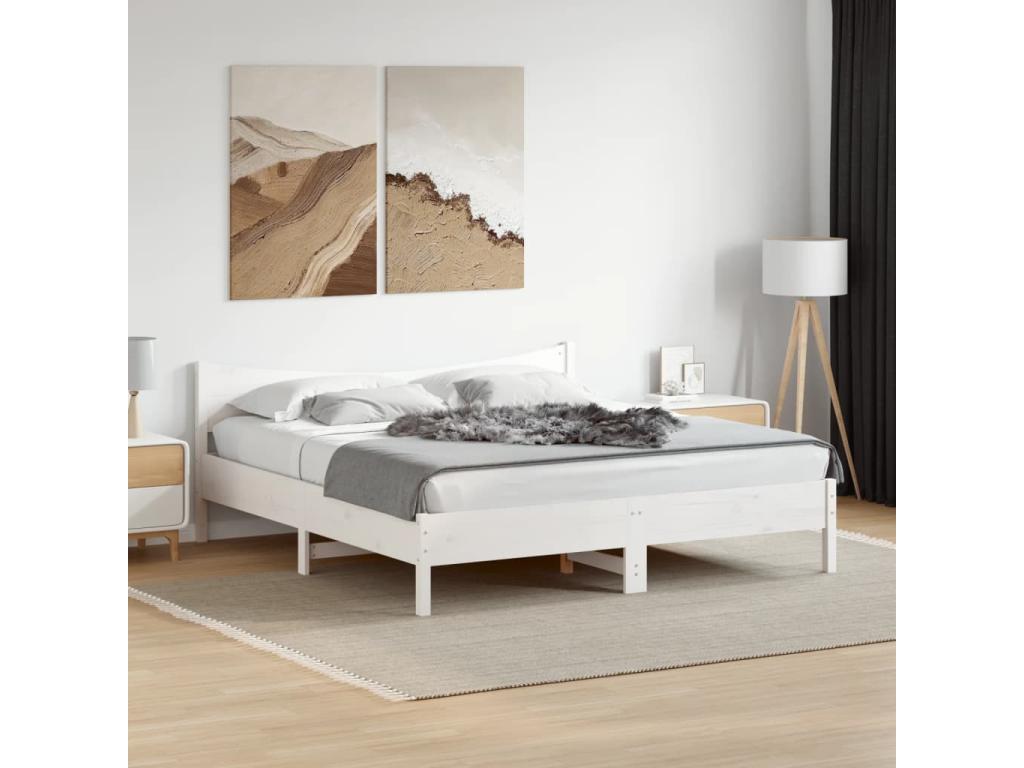 White bed frame and headboard 180x200 cm solid pine wood