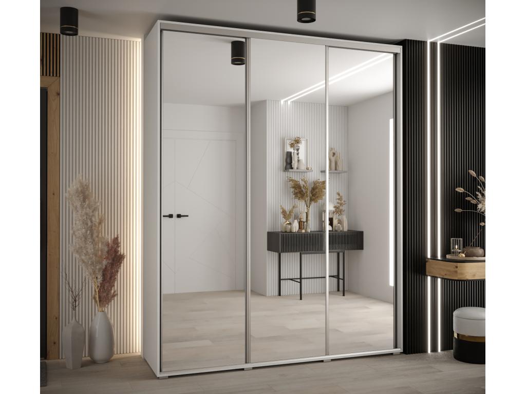 Meublori 2 Sliding Door Wardrobe 235.2/190/45 3 Doors White/White/Silver