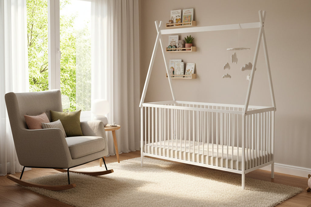 Wooden baby cot 70x140 cm with Meublori - White