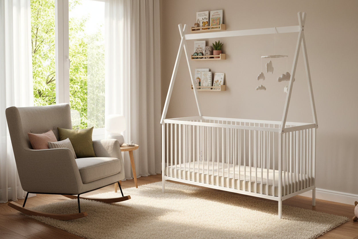 Wooden baby cot 70x140 cm with Meublori - White