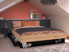 Bed with drawer and niche 160x200 cm - Natural and black color - Slatted base - Laviecasa EYWR36125