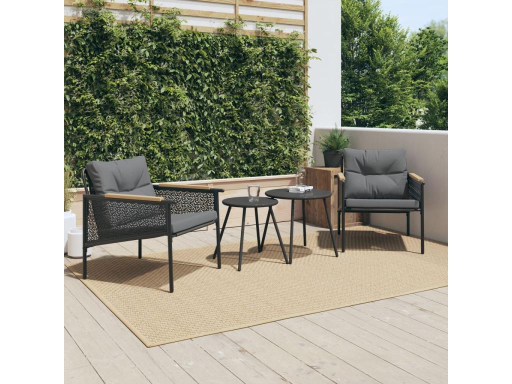 4-piece balcony furniture set with cushions, black steel