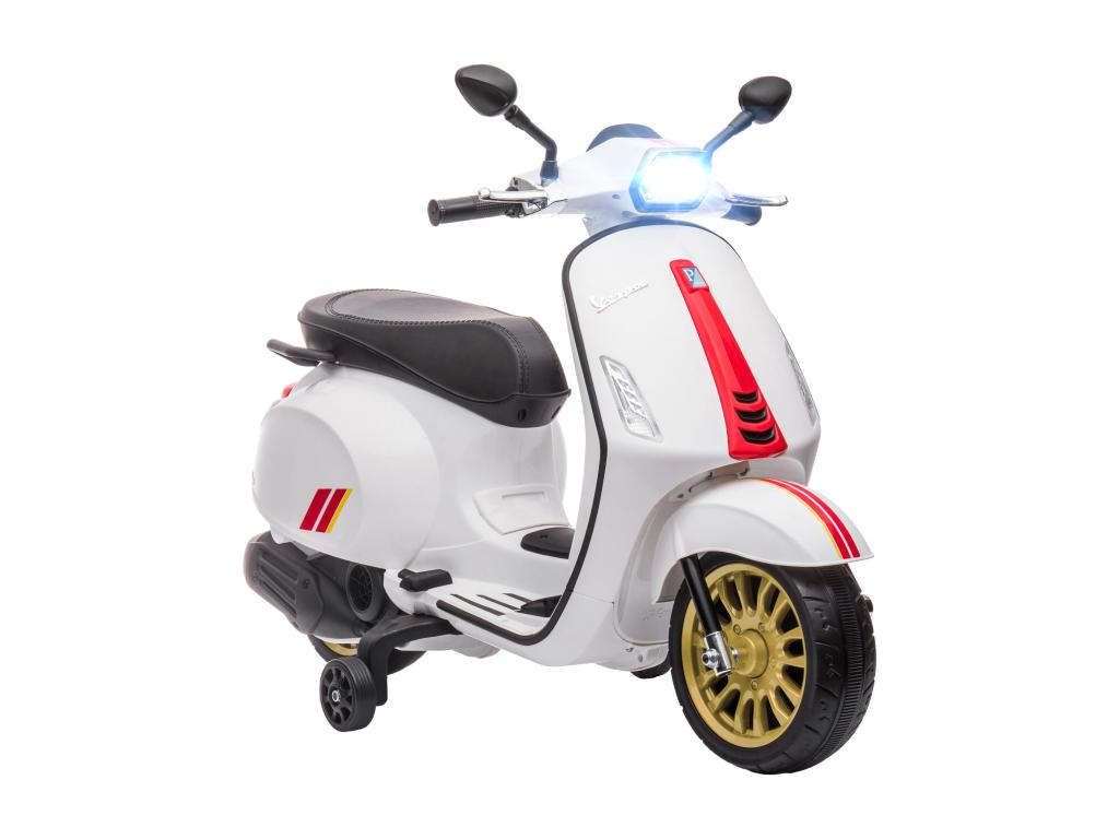 Meublori 6V children's electric scooter - music, front lights, USB input, FM radio - 2 wheels, aux-bracket - white