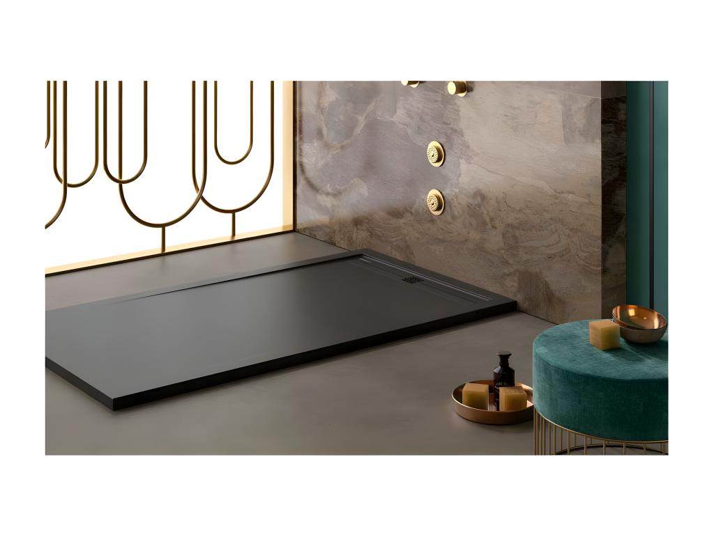 Black shower tray with smooth finish, Meublori CACH colored grate - 70x70 cm