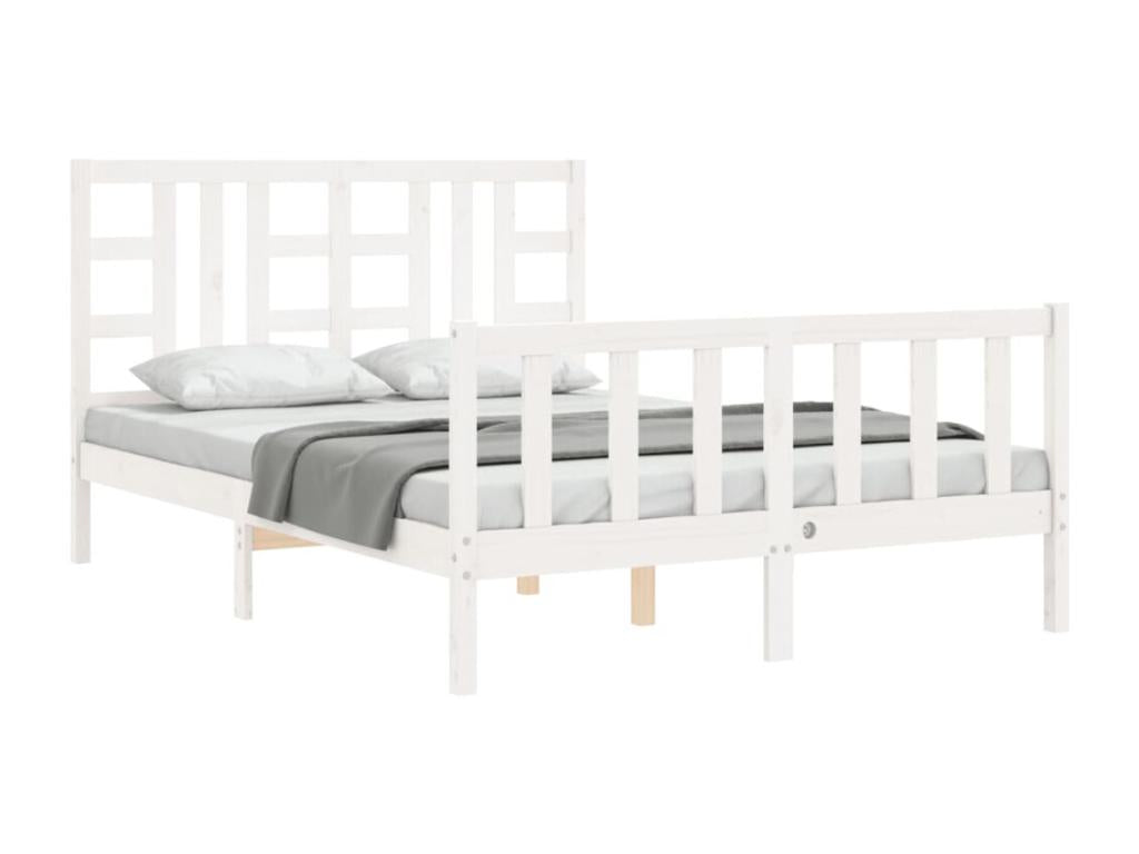 Bed frame with white double headboard, solid wood