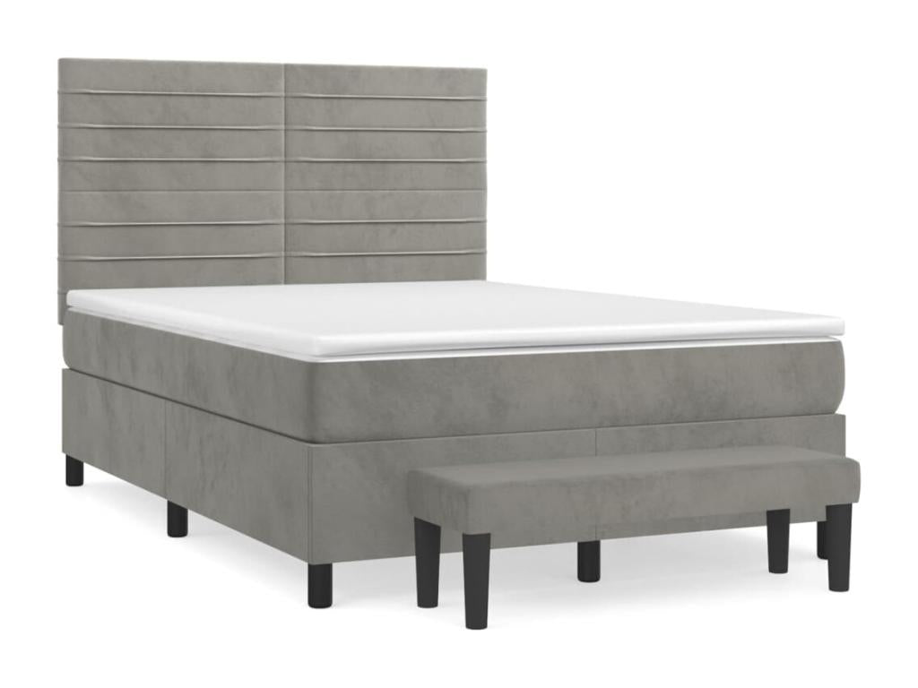 Upholstered bed base and mattress, light grey, 140x190cm, velvet, YKKV79685