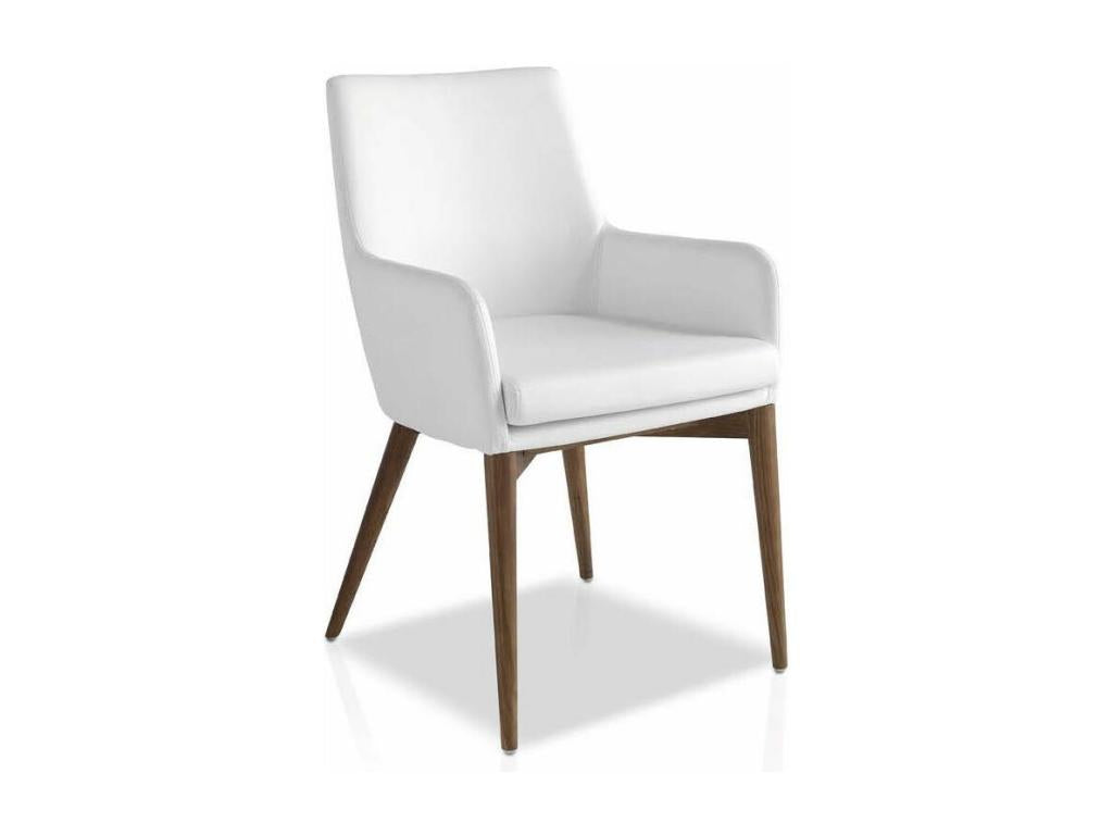 Meublori Walnut Wood and Faux Leather Armchair - Set of 2 - Meublori 90 Black