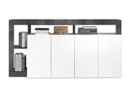 Meublori - 4-Door White Lacquered Buffet with Grey-Effect Niches and Frame