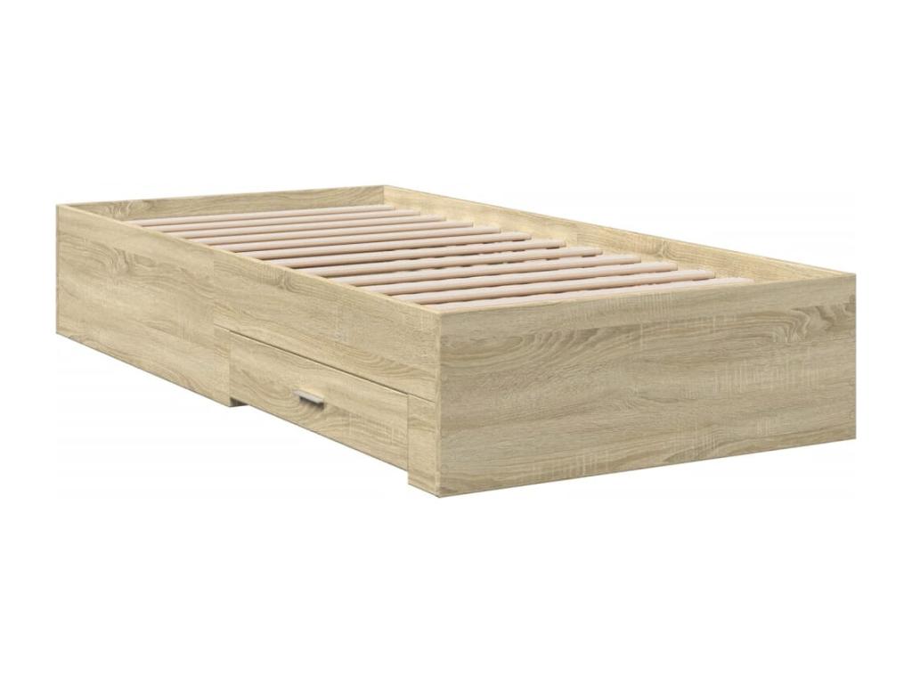 Meublori oak bed frame and drawers, 90x190cm, engineered wood