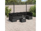 8-piece garden furniture set with cushions, black woven resin