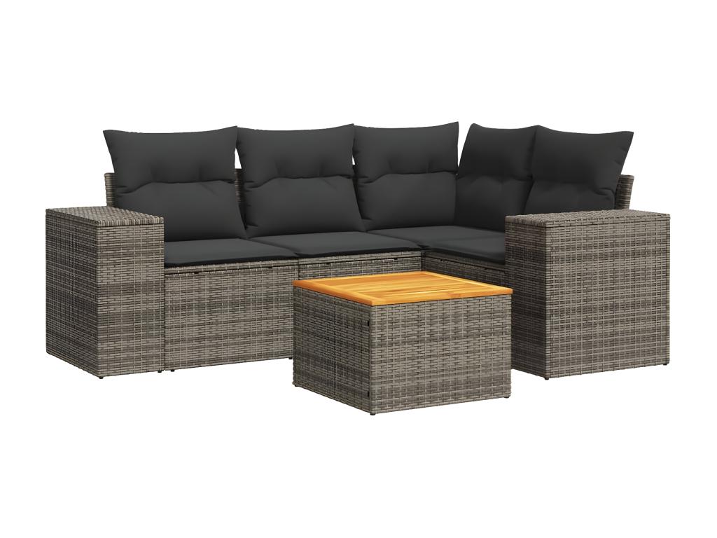5-piece garden furniture set with grey resin wicker cushions