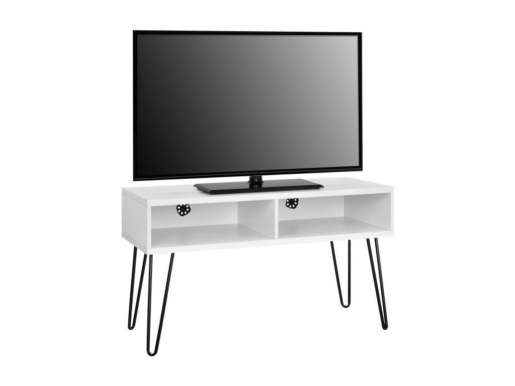 Meublori - TV stand with 2 compartments in white laminate